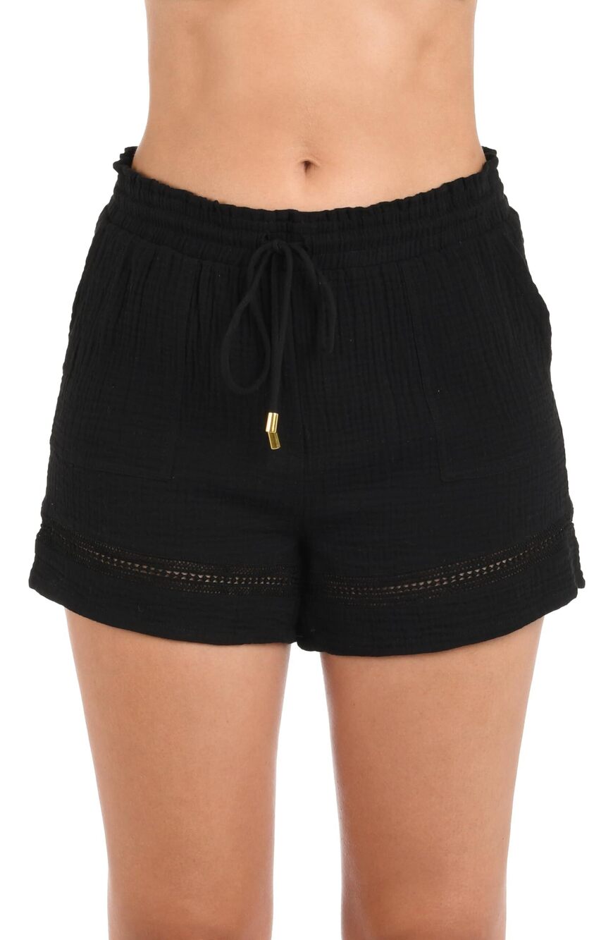 La Blanca Women's Black Seaside Cotton Shorts Cover-Up M NWT